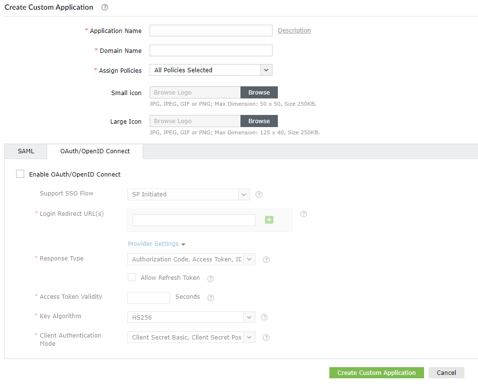 Configure Oauth or OpenID Connect SSO for custom application