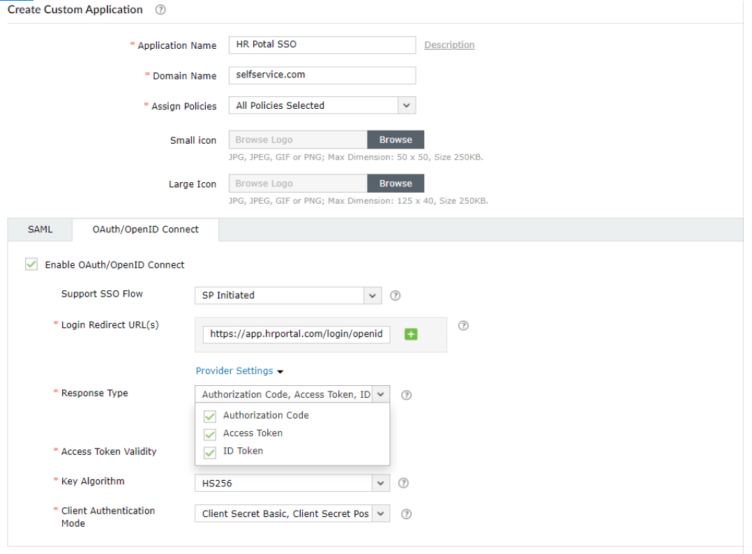 Configure Oauth or OpenID Connect SSO for custom application