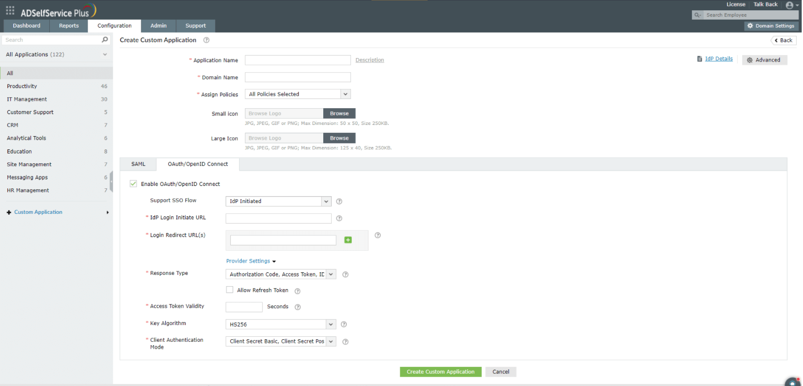 Configure Oauth or OpenID Connect SSO for custom application