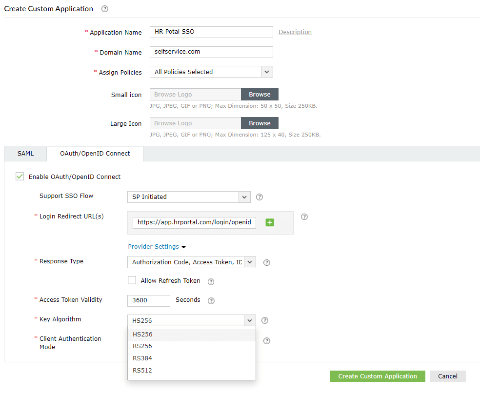 Configure Oauth or OpenID Connect SSO for custom application