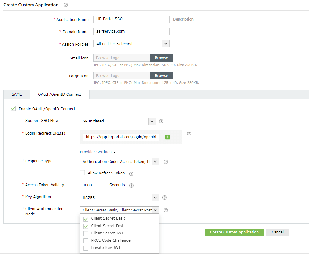 Configure Oauth or OpenID Connect SSO for custom application