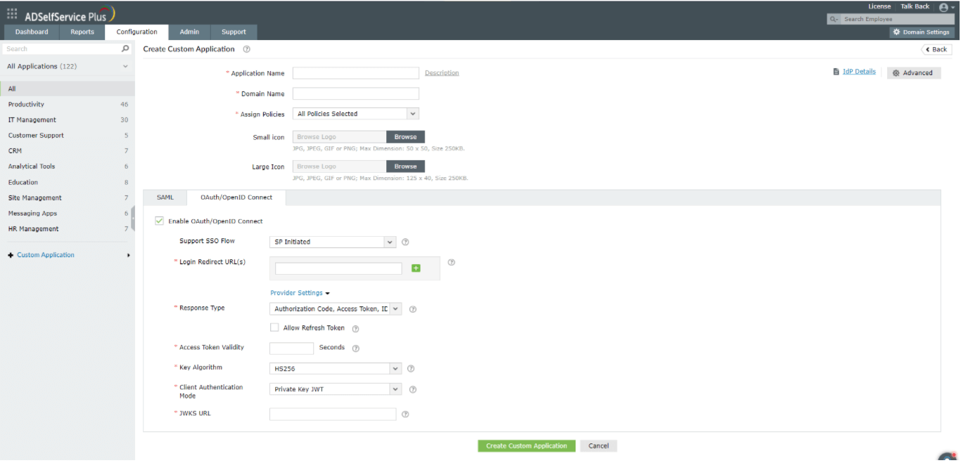 Configure Oauth or OpenID Connect SSO for custom application