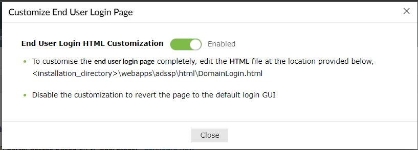 Enabling end user login page customization