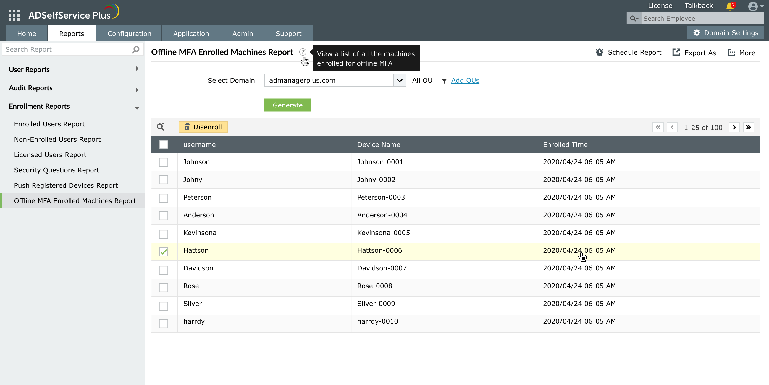 Offline MFA Enrolled Machines Report