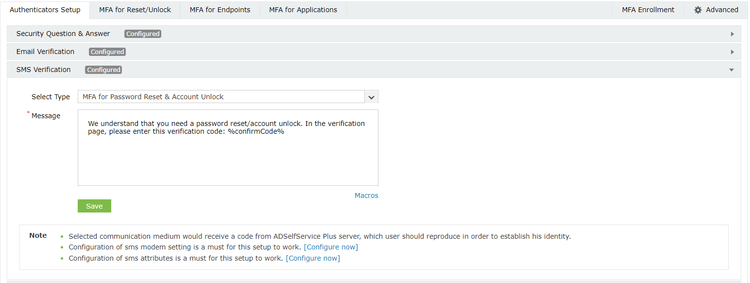 SMS Configuration